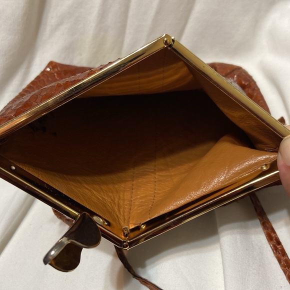 Vintage Small Dark Brown Snake Skin Evening Purse W/Thin Strap Metal hardware - Picture 6 of 12